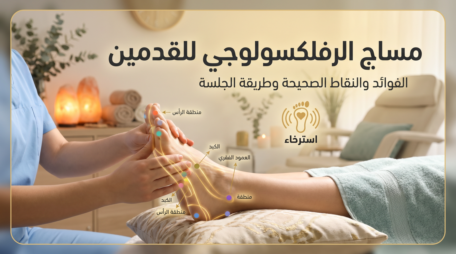 خريطة توضيحية لنقاط مساج الرفلكسولوجي للقدمين وارتباطها بأعضاء الجسم.